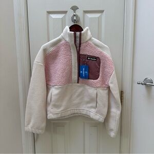 NWT Columbia Women's Cream & Dusty Rose Lodge Sherpa Fleece Pullover Size XS